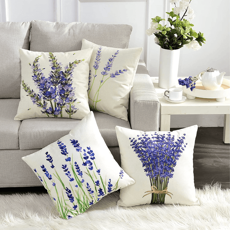 4-Pack Decorative Throw Pillow Cover 18X18, Lavender Garden Outdoor Patio Pillow Cushion Cases for Couch, Porch, Sofa, Bed (Insert Not Included) – Lavender