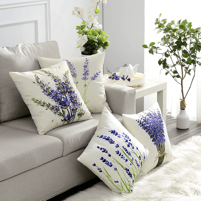 4-Pack Decorative Throw Pillow Cover 18X18, Lavender Garden Outdoor Patio Pillow Cushion Cases for Couch, Porch, Sofa, Bed (Insert Not Included) – Lavender Home & Garden > Decor > Chair & Sofa Cushions Songtec   