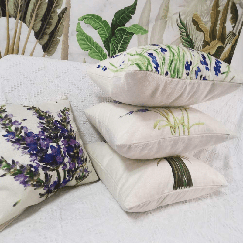 4-Pack Decorative Throw Pillow Cover 18X18, Lavender Garden Outdoor Patio Pillow Cushion Cases for Couch, Porch, Sofa, Bed (Insert Not Included) – Lavender Home & Garden > Decor > Chair & Sofa Cushions Songtec   