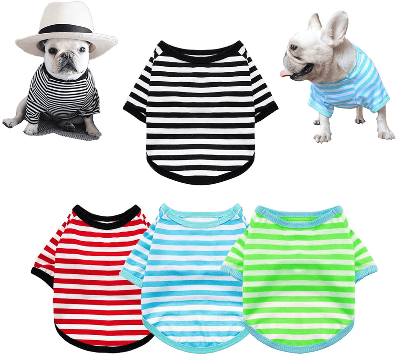 4-Pack Dog Shirts Pet Summer Doggie Clothes Breathable Striped Outfits Puppy T-Shirts Apparel for Small Dog Cat Boy and Girl Animals & Pet Supplies > Pet Supplies > Cat Supplies > Cat Apparel TOLOG Black & Red & Blue & Green XXL(Pack of 4) 