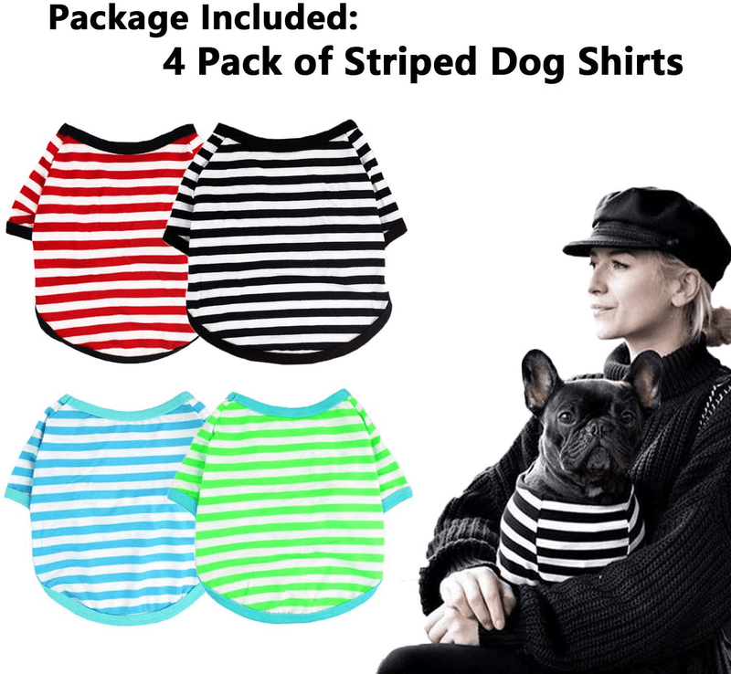4-Pack Dog Shirts Pet Summer Doggie Clothes Breathable Striped Outfits Puppy T-Shirts Apparel for Small Dog Cat Boy and Girl