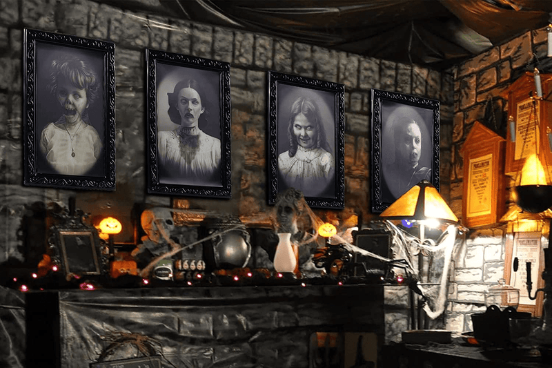 4 Pack Halloween Horror Portrait Photo Decorations Spooky Frame 3D Changing Face Scary Picture Frame Haunted Wall Decoration, Halloween Creepy Home Decoration with Spider stickers Arts & Entertainment > Party & Celebration > Party Supplies JMScape   
