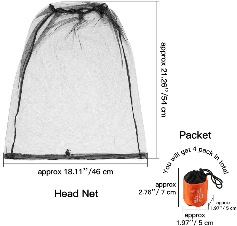 4 Pack Mosquito Head Net Face Mesh Net Head Protecting Net for Outdoor Hiking Camping Climbing Walking Mosquito Fly Insects Bugs Preventing (Big Size, Grey, Black)