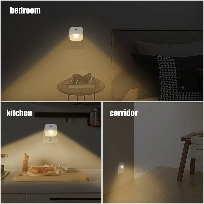 4 Pack Night Light Warm Light Automated on & off Wall Light for Hallways, Bedrooms, Bathrooms, Kitchens, Stairs