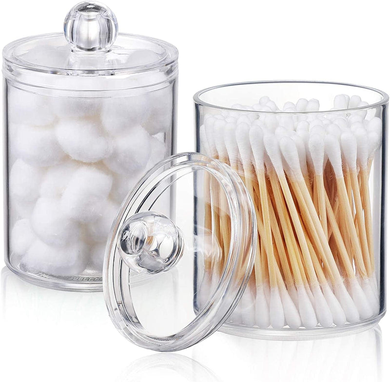 4 Pack Qtip Holder Dispenser for Cotton Ball, Cotton Swab, Cotton round Pads, Floss - 10 Oz Clear Plastic Apothecary Jar Set for Bathroom Canister Storage Organization, Vanity Makeup Organizer Home & Garden > Household Supplies > Storage & Organization AOZITA 2  