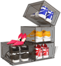 4 Pack Shoe Storage Boxes, Large Clear Plastic Stackable Shoe Box with Clear Door, Shoe Organizer Storage Bins, Sneaker Storage for Display Fit up to US Size 12 Furniture > Cabinets & Storage > Armoires & Wardrobes Ordenado Black  
