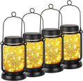 4 Pack Solar Hanging Mason Jar Lights with Stakes, Outdoor Waterproof Decorative Solar Lantern Table Lamp, Vintage Glass Jar Starry Fairy Light with 30 Leds for Patio Garden Tree (Warm White) Home & Garden > Lighting > Lamps Mlambert Warm White  