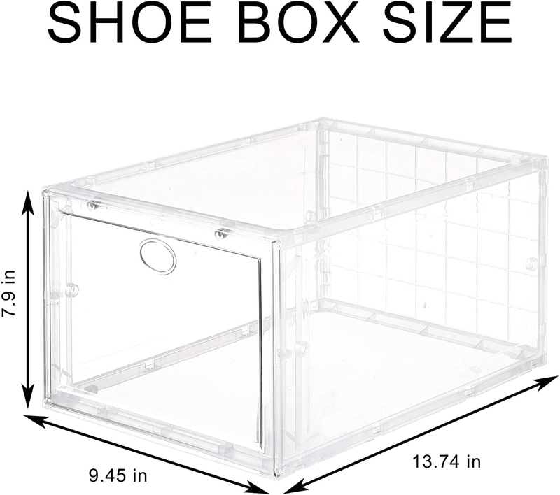 4 Pack Stackable Shoe Storage Box,Shoe Organizer and Container for Storagae Clear Plastic Storage Box Sneaker Storage Bins for Size 13 - White Furniture > Cabinets & Storage > Armoires & Wardrobes N\W   
