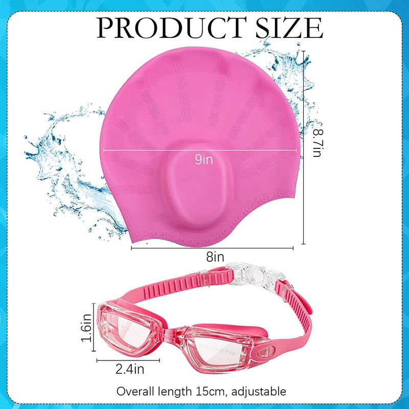 4 Pack Swim Caps for Kids Swimming Cap and Goggles for Boys Girls Silicone Swim Bath Hats with Ear Plugs Nose Clip for Short Long Hair Age 8-15 Youth Sporting Goods > Outdoor Recreation > Boating & Water Sports > Swimming > Swim Caps Zhanmai   