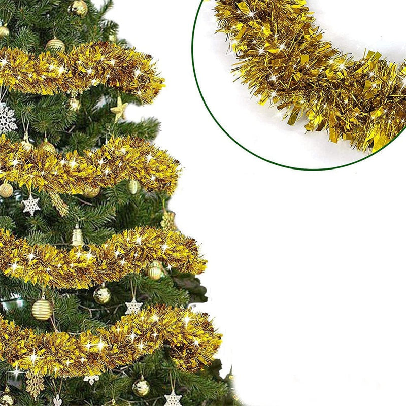 4 Pack Total 28 Ft Tinsel Garlands Christmas Tree Decorations, Thick Thin Metallic Streamers Xmas Garland Holiday Christmas Decorations Home Indoor Outdoor Party Supplies,(Gold)  tengfan   