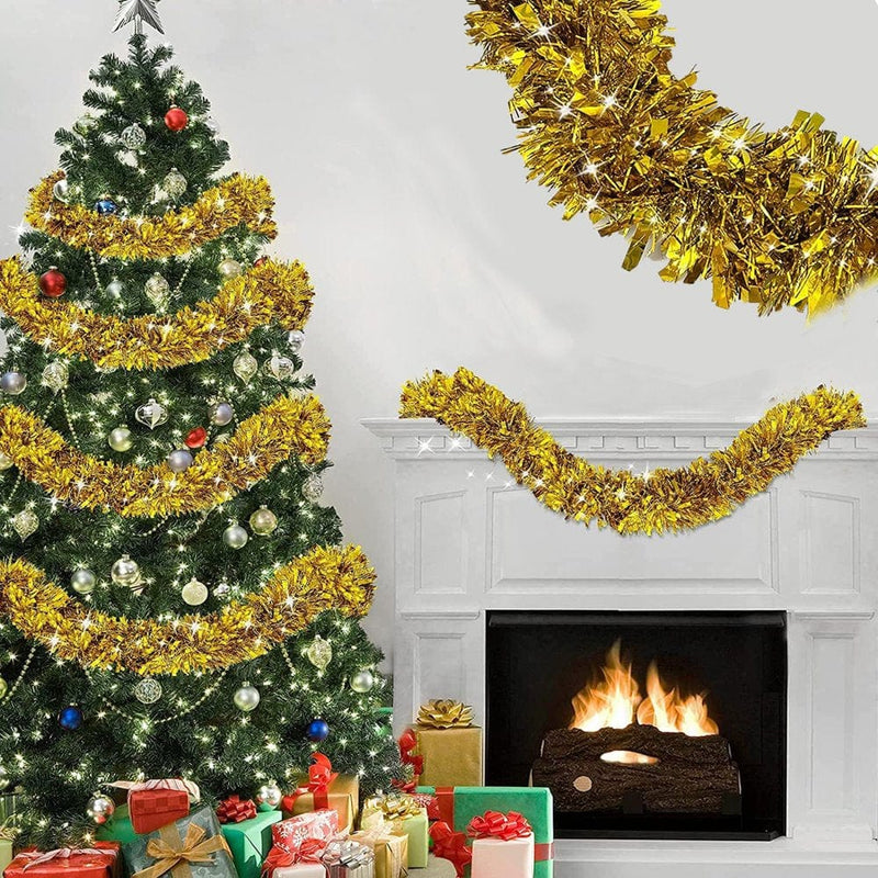 4 Pack Total 28 Ft Tinsel Garlands Christmas Tree Decorations, Thick Thin Metallic Streamers Xmas Garland Holiday Christmas Decorations Home Indoor Outdoor Party Supplies,Gold  A-HXX-2021-1118-21   