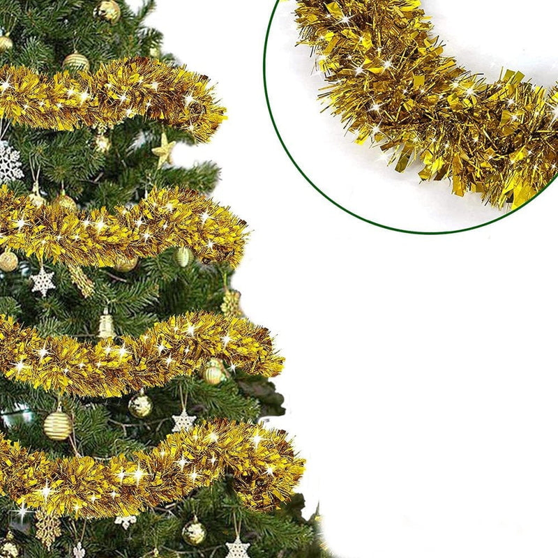 4 Pack Total 28 Ft Tinsel Garlands Christmas Tree Decorations, Thick Thin Metallic Streamers Xmas Garland Holiday Christmas Decorations Home Indoor Outdoor Party Supplies,Gold  A-HXX-2021-1118-21 Gold  