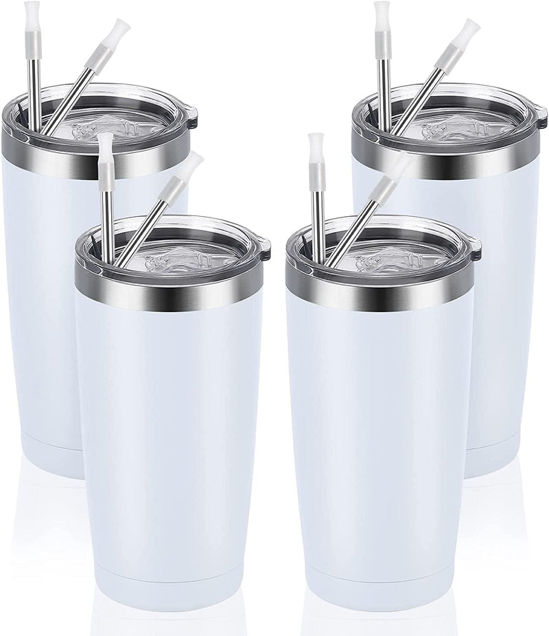 4 Pack Travel Tumblers with 8 Lids, Stainless Steel Double Wall Vacuum Travel Tumbler for Home School Office Camping, Insulated Travel Tumbler Works Good for Ice Drink, Hot Beverage(20 Oz, Silver) Home & Garden > Kitchen & Dining > Tableware > Drinkware CozyHome 2 White-4  