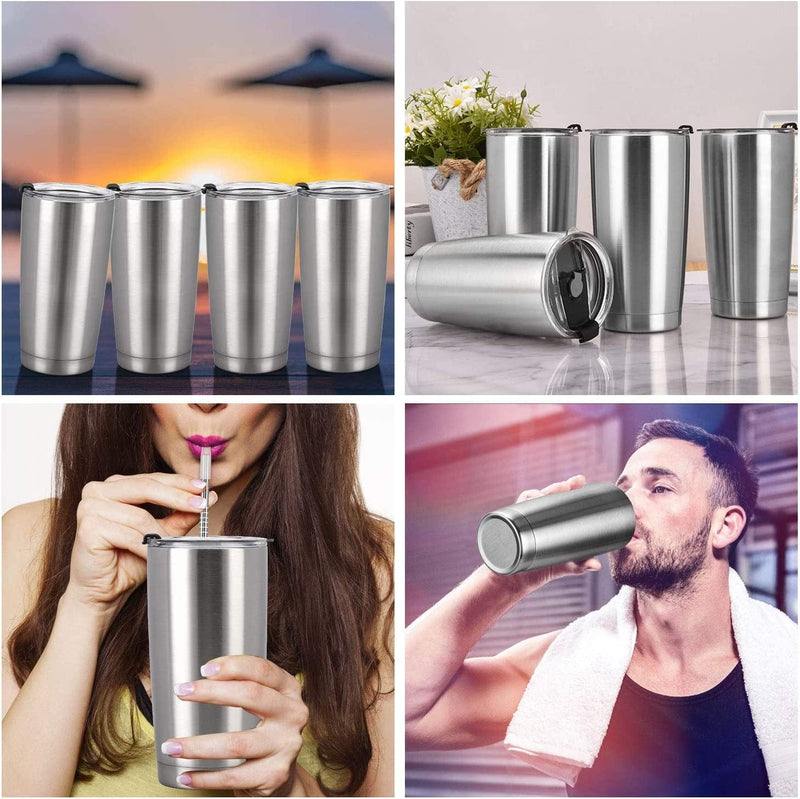 4 Pack Travel Tumblers with 8 Lids, Stainless Steel Double Wall Vacuum Travel Tumbler for Home School Office Camping, Insulated Travel Tumbler Works Good for Ice Drink, Hot Beverage(20 Oz, Silver) Home & Garden > Kitchen & Dining > Tableware > Drinkware CozyHome   