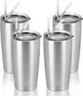 4 Pack Travel Tumblers with 8 Lids, Stainless Steel Double Wall Vacuum Travel Tumbler for Home School Office Camping, Insulated Travel Tumbler Works Good for Ice Drink, Hot Beverage(20 Oz, Silver) Home & Garden > Kitchen & Dining > Tableware > Drinkware CozyHome 1-Silver  