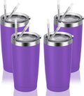 4 Pack Travel Tumblers with 8 Lids, Stainless Steel Double Wall Vacuum Travel Tumbler for Home School Office Camping, Insulated Travel Tumbler Works Good for Ice Drink, Hot Beverage(20 Oz, Silver) Home & Garden > Kitchen & Dining > Tableware > Drinkware CozyHome Purple-4  