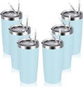 4 Pack Travel Tumblers with 8 Lids, Stainless Steel Double Wall Vacuum Travel Tumbler for Home School Office Camping, Insulated Travel Tumbler Works Good for Ice Drink, Hot Beverage(20 Oz, Silver) Home & Garden > Kitchen & Dining > Tableware > Drinkware CozyHome Light Blue-6  