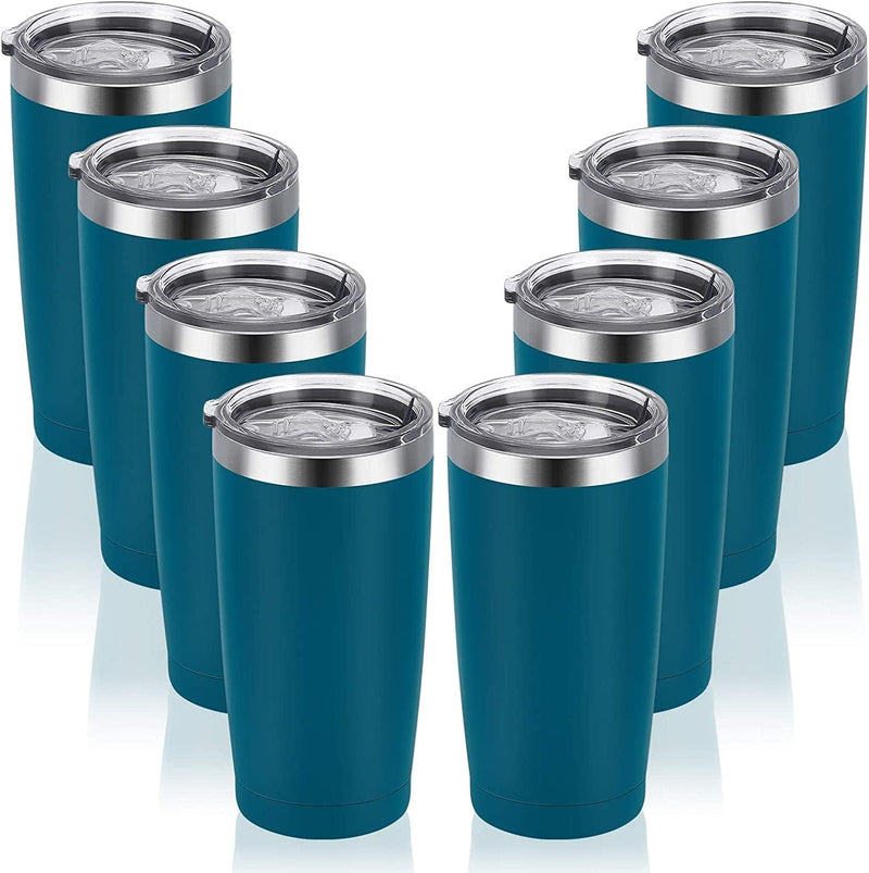 4 Pack Travel Tumblers with 8 Lids, Stainless Steel Double Wall Vacuum Travel Tumbler for Home School Office Camping, Insulated Travel Tumbler Works Good for Ice Drink, Hot Beverage(20 Oz, Silver) Home & Garden > Kitchen & Dining > Tableware > Drinkware CozyHome BLUE GREEN-8  