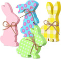 4 Pcs Easter Bunny Table Wooden Signs Bunny Shaped Farmhouse Decor Spring Bunny Wood Tabletop Easter Decorations Easter Bunny Dining Room Table Decor Sign Bunny Decor with Rope (Striped) Home & Garden > Decor > Seasonal & Holiday Decorations Queekay Flower  