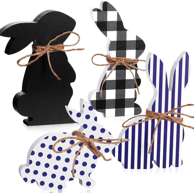 4 Pcs Easter Bunny Table Wooden Signs Bunny Shaped Farmhouse Decor Spring Bunny Wood Tabletop Easter Decorations Easter Bunny Dining Room Table Decor Sign Bunny Decor with Rope (Striped) Home & Garden > Decor > Seasonal & Holiday Decorations Queekay Plain Blue  