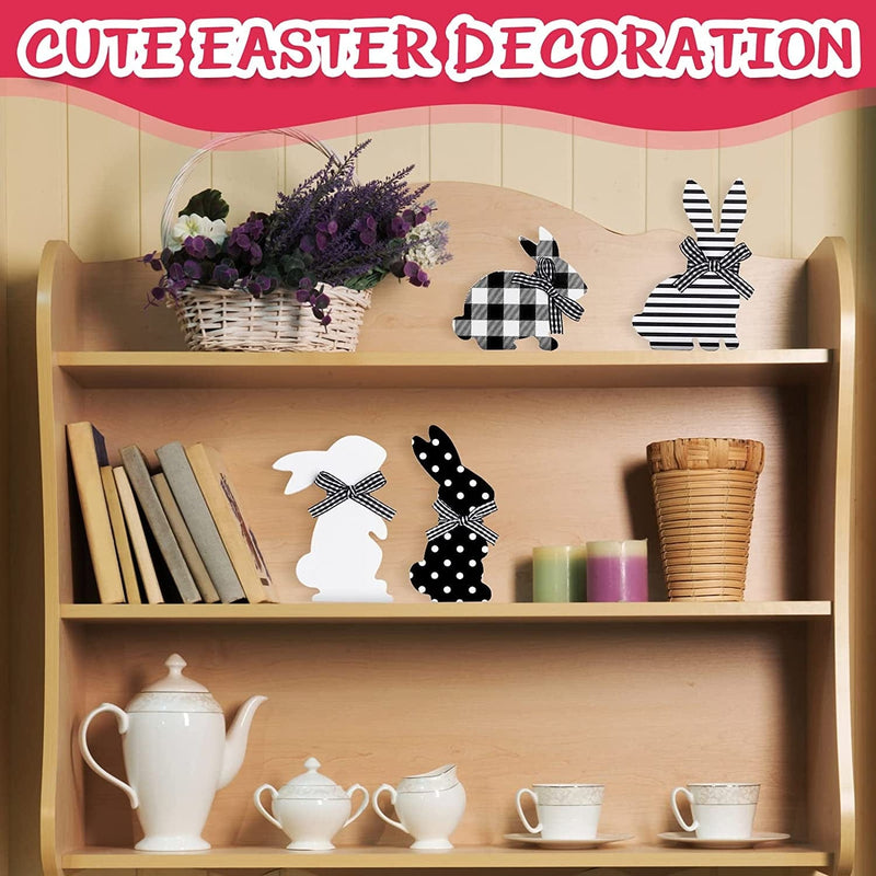 4 Pcs Easter Bunny Table Wooden Signs Bunny Shaped Farmhouse Decor Spring Bunny Wood Tabletop Easter Decorations Easter Bunny Dining Room Table Decor Sign Bunny Decor with Rope (Striped) Home & Garden > Decor > Seasonal & Holiday Decorations Queekay   