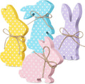 4 Pcs Easter Bunny Table Wooden Signs Bunny Shaped Farmhouse Decor Spring Bunny Wood Tabletop Easter Decorations Easter Bunny Dining Room Table Decor Sign Bunny Decor with Rope (Striped) Home & Garden > Decor > Seasonal & Holiday Decorations Queekay Macaron Dots  