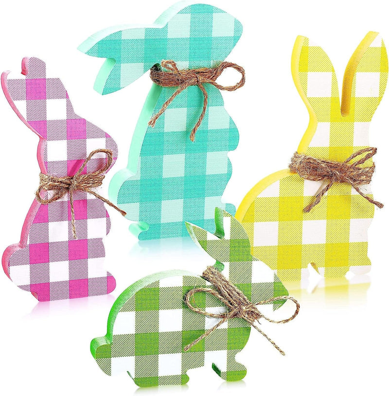 4 Pcs Easter Bunny Table Wooden Signs Bunny Shaped Farmhouse Decor Spring Bunny Wood Tabletop Easter Decorations Easter Bunny Dining Room Table Decor Sign Bunny Decor with Rope (Striped) Home & Garden > Decor > Seasonal & Holiday Decorations Queekay as pictures show  