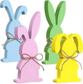 4 Pcs Easter Bunny Table Wooden Signs Bunny Shaped Farmhouse Decor Spring Bunny Wood Tabletop Easter Decorations Easter Bunny Dining Room Table Decor Sign Bunny Decor with Rope (Striped) Home & Garden > Decor > Seasonal & Holiday Decorations Queekay Vibrant  