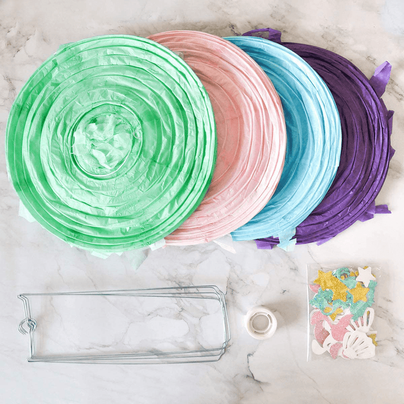 4 pcs/set Jelly Fish Paper Lanterns Kit, Green Pink Purple Blue Cute Hanging Mermaid Wishes Lantern, 4 Pack Baby Shower Child Birthday Party Decoration Lamps Set, Undersea Event Party Supplies Arts & Entertainment > Party & Celebration > Party Supplies UNIIDECO   