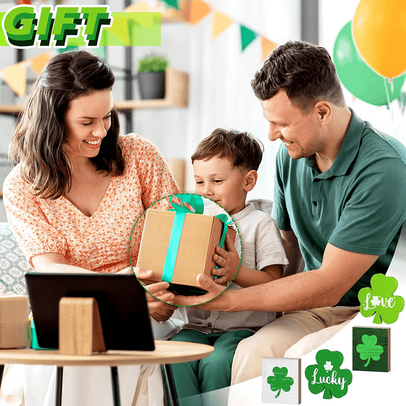 4 Pcs St. Patrick'S Day Table Sign Decoration Green Shamrock Lucky Sign Wooden Saint Patrick'S Day Tray Decor Centerpiece Irish Freestanding Decorative Plaques Cute Table Topper for Home Party Office Arts & Entertainment > Party & Celebration > Party Supplies Yookeer   
