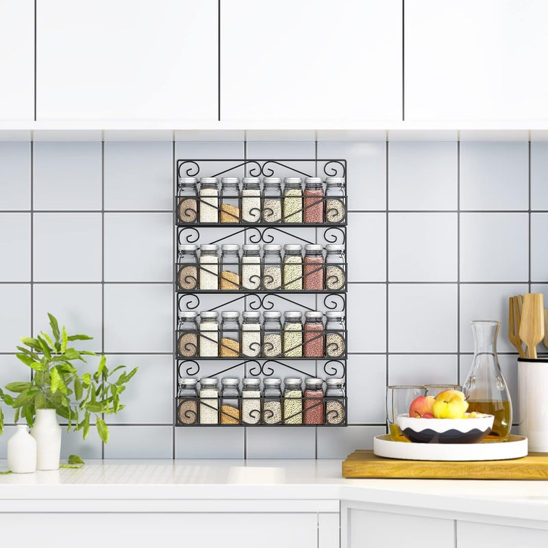 4 PCS Wall Spice Rack, Farmhouse Style Hanging Mounted Stackable Spice Organizers - Kitchen Seasoning Organizer - Easy to Install, Black Finish, Space Saving Racks Home & Garden > Decor > Decorative Jars merysen   