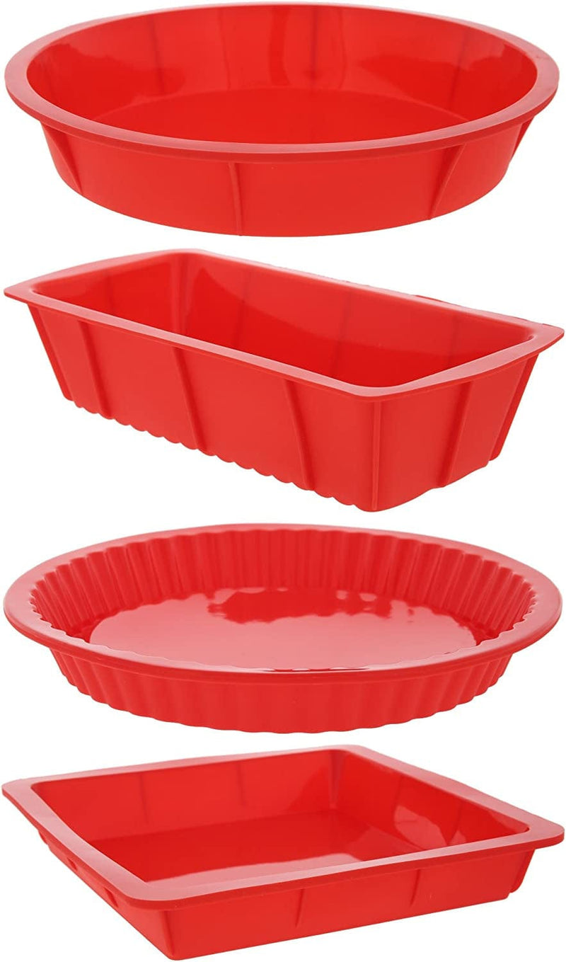 4 Piece Nonstick Silicone Bakeware Set Baking Shaping Kits with Round, Square and Rectangular Cake Shaping Kit Pan, Red Home & Garden > Kitchen & Dining > Cookware & Bakeware Juvale   