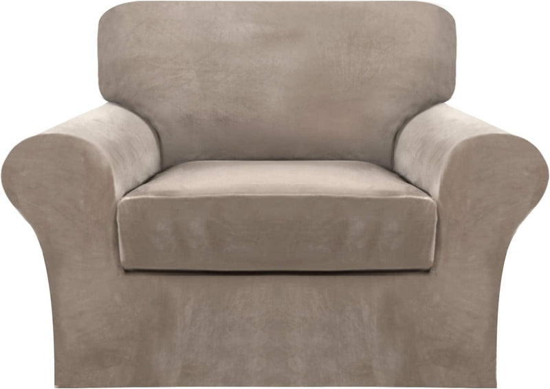4 Piece Sofa Covers Velvet Couch Covers for 3 Cushion Couch Stretch Sofa Slipcover with Individual Seat Cushion Covers Elastic Furniture Protector for Pets, Machine Washable (Sofa, Ivory) Home & Garden > Decor > Chair & Sofa Cushions FantasDecor Taupe Armchair 
