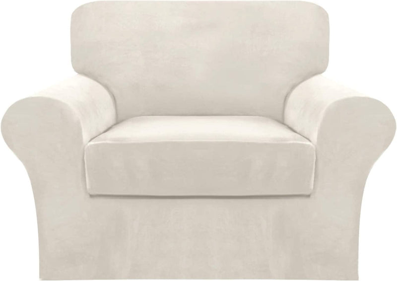 4 Piece Sofa Covers Velvet Couch Covers for 3 Cushion Couch Stretch Sofa Slipcover with Individual Seat Cushion Covers Elastic Furniture Protector for Pets, Machine Washable (Sofa, Ivory) Home & Garden > Decor > Chair & Sofa Cushions FantasDecor Ivory Armchair 
