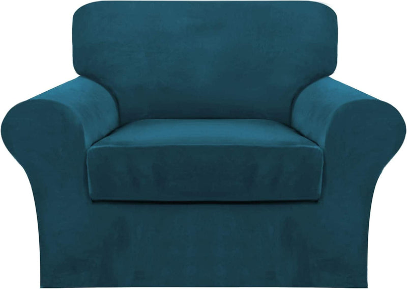 4 Piece Sofa Covers Velvet Couch Covers for 3 Cushion Couch Stretch Sofa Slipcover with Individual Seat Cushion Covers Elastic Furniture Protector for Pets, Machine Washable (Sofa, Ivory) Home & Garden > Decor > Chair & Sofa Cushions FantasDecor Deep Teal Armchair 