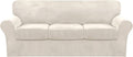 4 Piece Sofa Covers Velvet Couch Covers for 3 Cushion Couch Stretch Sofa Slipcover with Individual Seat Cushion Covers Elastic Furniture Protector for Pets, Machine Washable (Sofa, Ivory) Home & Garden > Decor > Chair & Sofa Cushions FantasDecor Ivory Sofa 
