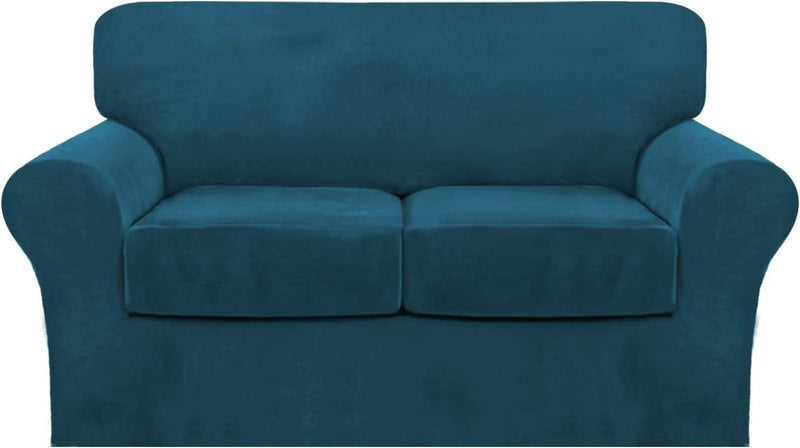 4 Piece Sofa Covers Velvet Couch Covers for 3 Cushion Couch Stretch Sofa Slipcover with Individual Seat Cushion Covers Elastic Furniture Protector for Pets, Machine Washable (Sofa, Ivory) Home & Garden > Decor > Chair & Sofa Cushions FantasDecor Deep Teal Loveseat 