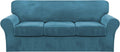 4 Piece Sofa Covers Velvet Couch Covers for 3 Cushion Couch Stretch Sofa Slipcover with Individual Seat Cushion Covers Elastic Furniture Protector for Pets, Machine Washable (Sofa, Ivory) Home & Garden > Decor > Chair & Sofa Cushions FantasDecor Peacock Blue Sofa 
