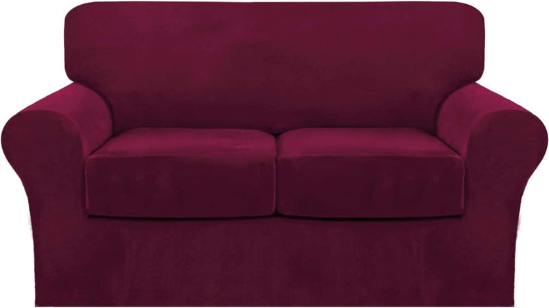 4 Piece Sofa Covers Velvet Couch Covers for 3 Cushion Couch Stretch Sofa Slipcover with Individual Seat Cushion Covers Elastic Furniture Protector for Pets, Machine Washable (Sofa, Ivory) Home & Garden > Decor > Chair & Sofa Cushions FantasDecor Burgundy Loveseat 