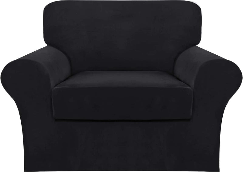 4 Piece Sofa Covers Velvet Couch Covers for 3 Cushion Couch Stretch Sofa Slipcover with Individual Seat Cushion Covers Elastic Furniture Protector for Pets, Machine Washable (Sofa, Ivory) Home & Garden > Decor > Chair & Sofa Cushions FantasDecor Black Armchair 