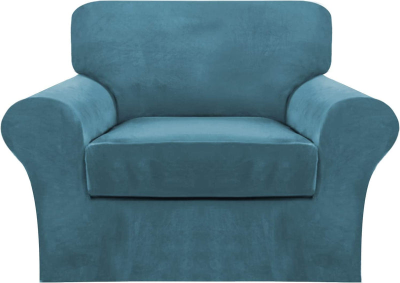 4 Piece Sofa Covers Velvet Couch Covers for 3 Cushion Couch Stretch Sofa Slipcover with Individual Seat Cushion Covers Elastic Furniture Protector for Pets, Machine Washable (Sofa, Ivory) Home & Garden > Decor > Chair & Sofa Cushions FantasDecor Peacock Blue Armchair 