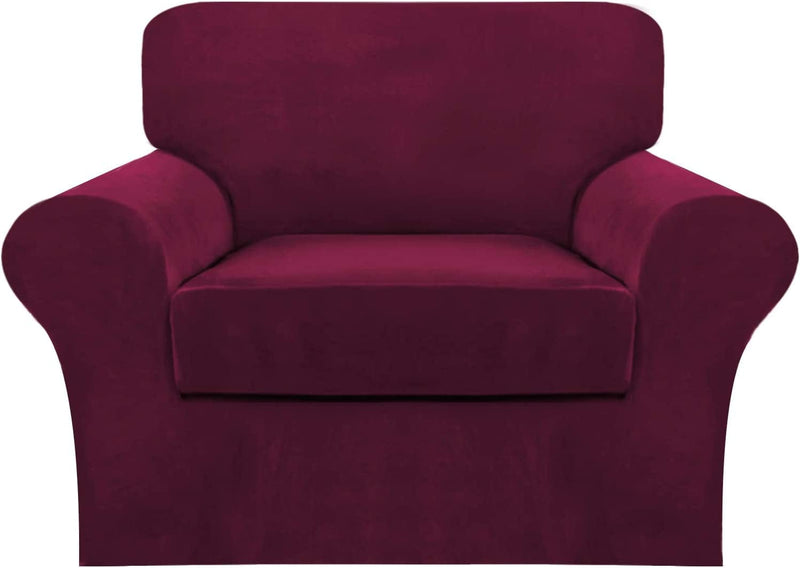 4 Piece Sofa Covers Velvet Couch Covers for 3 Cushion Couch Stretch Sofa Slipcover with Individual Seat Cushion Covers Elastic Furniture Protector for Pets, Machine Washable (Sofa, Ivory) Home & Garden > Decor > Chair & Sofa Cushions FantasDecor Burgundy Armchair 