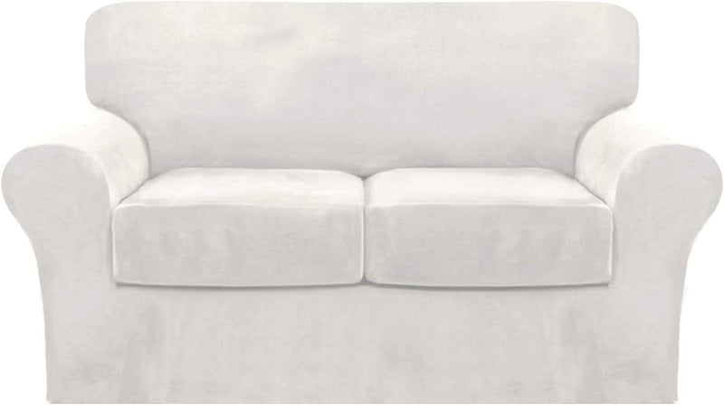 4 Piece Sofa Covers Velvet Couch Covers for 3 Cushion Couch Stretch Sofa Slipcover with Individual Seat Cushion Covers Elastic Furniture Protector for Pets, Machine Washable (Sofa, Ivory) Home & Garden > Decor > Chair & Sofa Cushions FantasDecor Off White Loveseat 