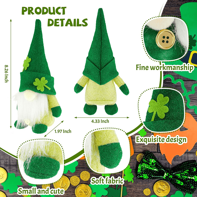 4 Piece St.Patrick'S Day Gnomes Plush St.Patrick'S Day Gnome Elf Dwarf Home Household Decor Green Shamrock Trefoil Hat Handmade Scandinavian Dwarf Collective Figurine for Holiday Home Decoration Arts & Entertainment > Party & Celebration > Party Supplies Skylety   