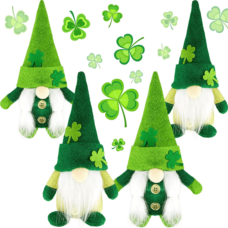 4 Piece St.Patrick'S Day Gnomes Plush St.Patrick'S Day Gnome Elf Dwarf Home Household Decor Green Shamrock Trefoil Hat Handmade Scandinavian Dwarf Collective Figurine for Holiday Home Decoration