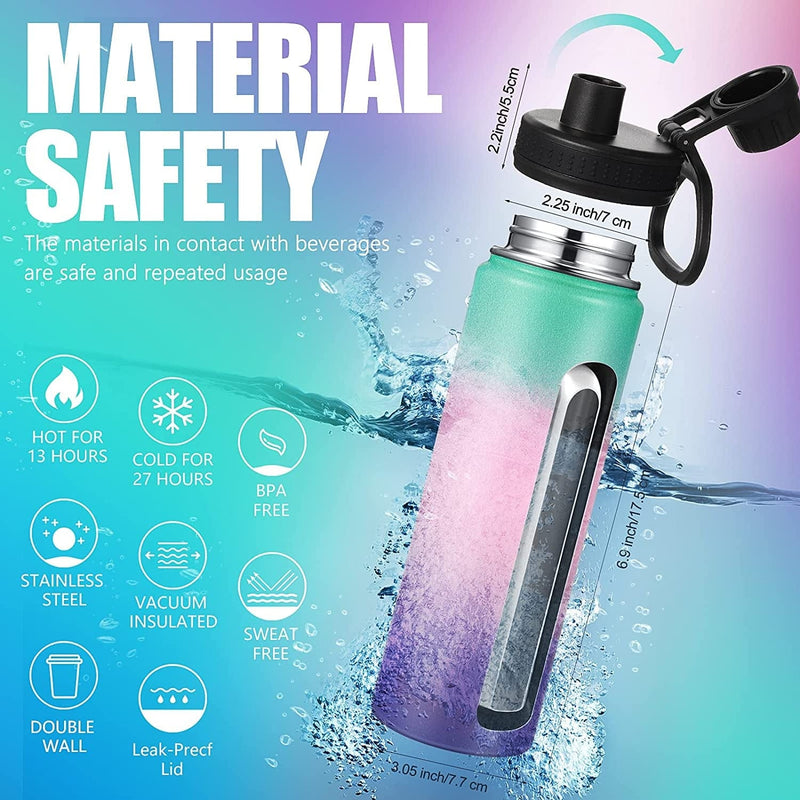 4 Pieces 22 Oz Sports Water Bottle, Stainless Steel Insulated Wide Mouth Water Flask with Leakproof Spout Lid, Hot Cold Water Bottles for Hiking Traveling Sports Gym Sporting Goods > Outdoor Recreation > Winter Sports & Activities Shellwei   
