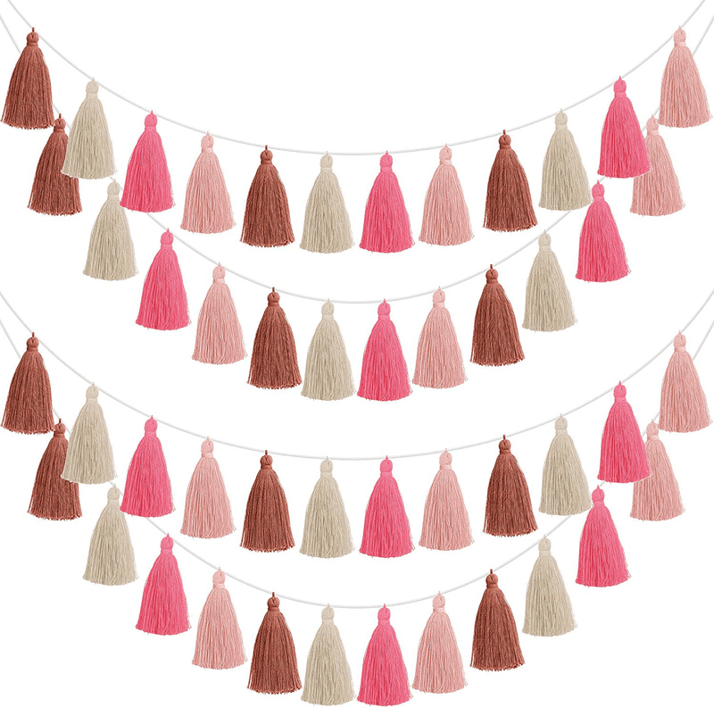 4 Pieces Christmas Tassel Garland Colorful Tassel Banner Decorative Christmas Felt Garland Wall Hanging for Festival, Pre-Assembled (Rose Red, Pink, Brown, Khaki,3.1 Inch) Arts & Entertainment > Party & Celebration > Party Supplies WILLBOND Rose Red, Pink, Brown, Khaki 3.1 Inch 