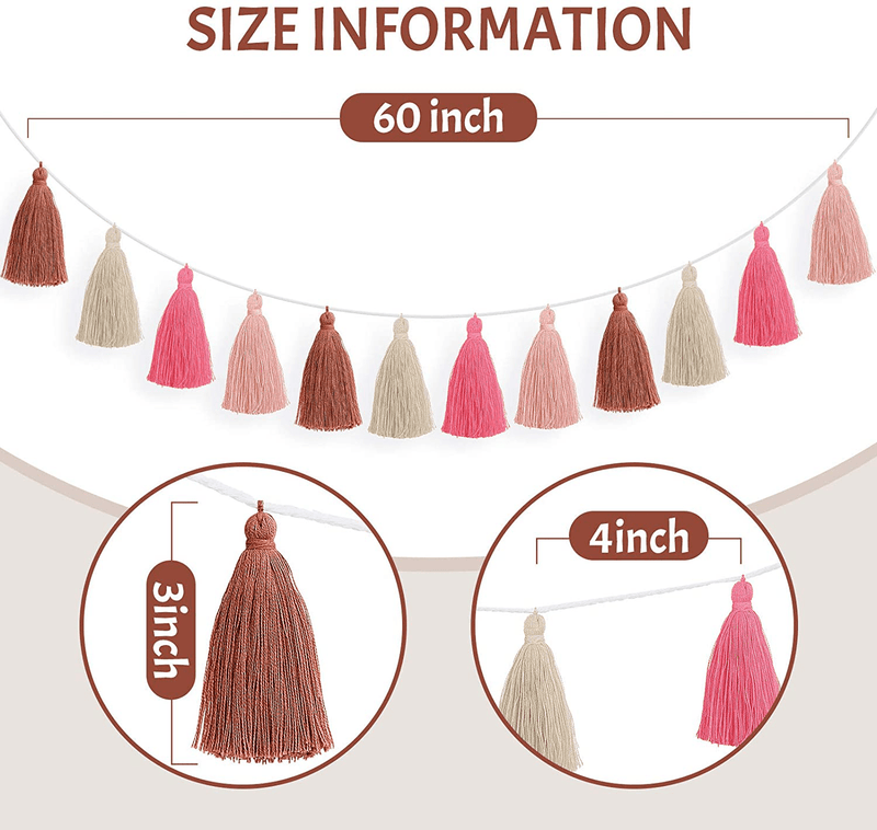4 Pieces Christmas Tassel Garland Colorful Tassel Banner Decorative Christmas Felt Garland Wall Hanging for Festival, Pre-Assembled (Rose Red, Pink, Brown, Khaki,3.1 Inch) Arts & Entertainment > Party & Celebration > Party Supplies WILLBOND   