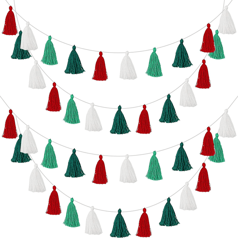 4 Pieces Christmas Tassel Garland Colorful Tassel Banner Decorative Christmas Felt Garland Wall Hanging for Festival, Pre-Assembled (Rose Red, Pink, Brown, Khaki,3.1 Inch) Arts & Entertainment > Party & Celebration > Party Supplies WILLBOND Red, White, Light Green, Dark Green 3.1 Inch 