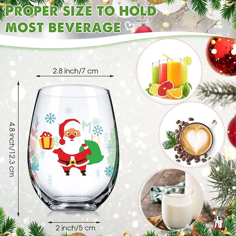 4 Pieces Christmas Wine Glass, 17 Oz Merry Christmas Wine Glass Christmas Stemless Wine Glass Creative Christmas Gifts for Women Men Family Friends Home & Garden > Kitchen & Dining > Tableware > Drinkware Patelai   